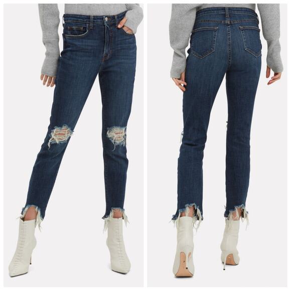 L'AGENCE Highline Distressed Skinny Jeans Size 24 High Rise Stretch Raw Hem Boho - Picture 1 of 11